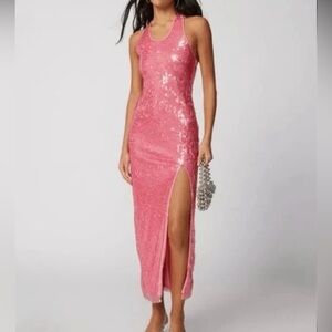 URBAN OUTFITTERS Pink Sequin Midi Dress